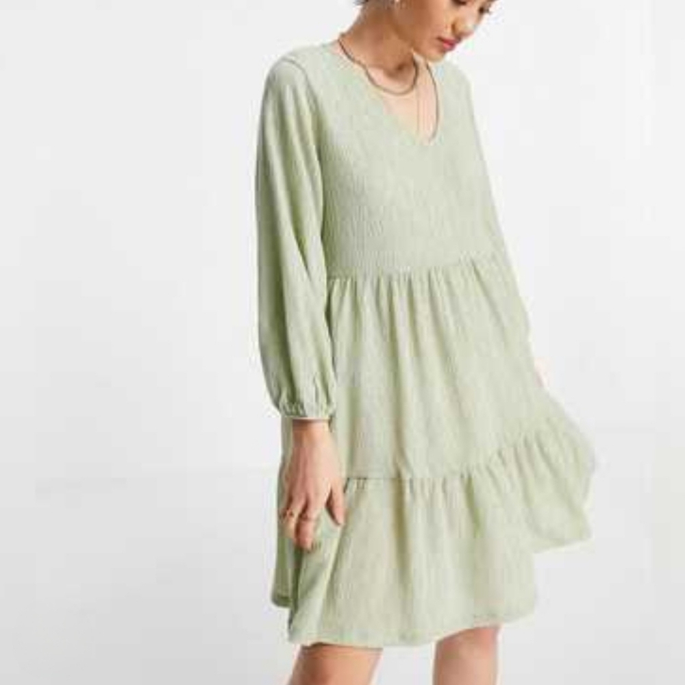 Mango Light Green Long Sleeve Dress